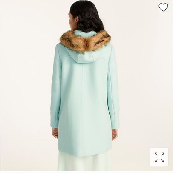 J. Crew Chateau Parka Coat Italian Stadium Cloth Wool Fur Hood Light Blue 4 - Picture 15 of 16